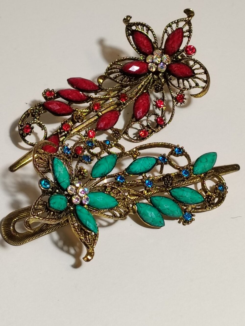 Vintage Style Filigree Hair Barrettes Floral Hair Clips Victorian Art Deco